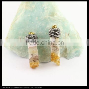 LFD-0085P ~ Wholesale Natural Topaz Quartz Druzy Drusy Pendant Pave Crystal Rhinestone Cap Charm Pendants Necklace Jewelry