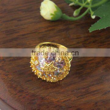 Fashion flower shape gold plated brass ring