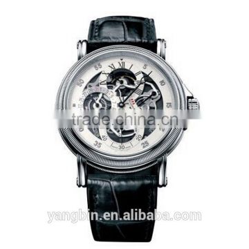 2015 popular skeleton autometic genuine leather band factory Men Watch