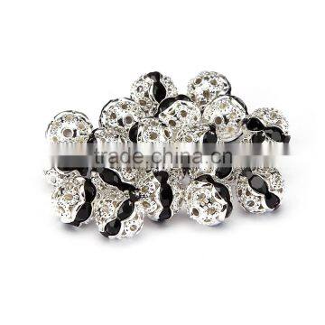 Nice 8mm Black Color Metal Style #1 Caystal Rhiestone Ball Shape Spacer Beads Silver Plated 20pcs Per Bag