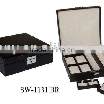 Black Faux leather watch cufflink box