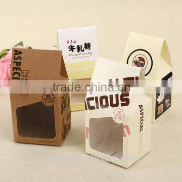 Custom Logo Printing Lovely Design Folding Foldable Kraft Takeaway Packaging Paper Food Bread Cake Box with handle