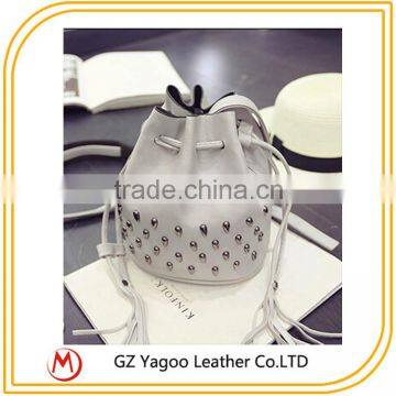 2016 HOT Leather Drawstring Bucket Bag Rivet Messenger Bag photo-4