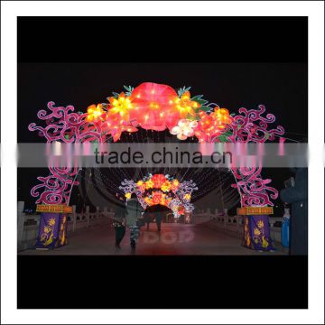 outdoor flower arch access lighting