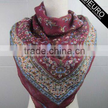 Printed Square Scarf Polyester Voile For Women Navy Color AZO Free BSCI and SEDEX Audited