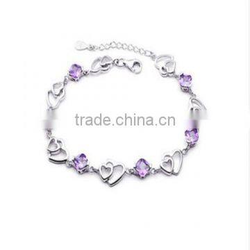 Great With Purple Crystal Style Link Chain Bracelet