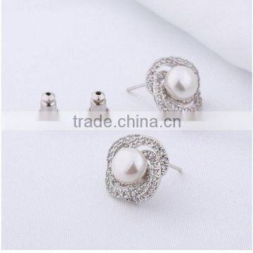 Plated CZ Spiral Stud Earrings Pearl Jewelry