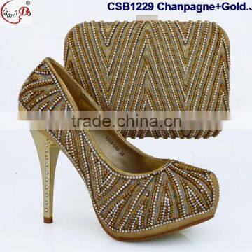 CSB1229 New design wholesale price shoes matching bags for women, gold shoes and bags