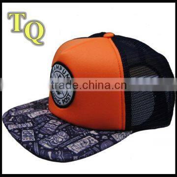 5panel flat brim embroidery patch trucker cap