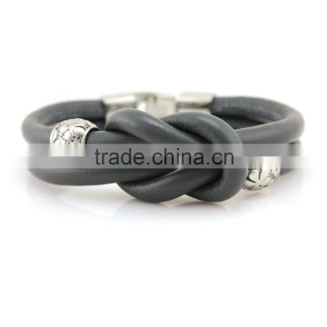 Fashion leather cord braided sheepskin bangle stainless steel buckle bracelet