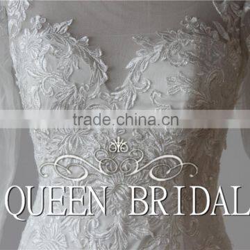 Real Sample Appliqued Lace 3/4 Long Sleeve Fish Style Wedding Dress Price