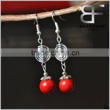 Retro Elegant Women's Jewelry Red Beads Drop Earrings