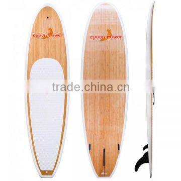 High quality bamboo/wood stand up paddle board, SUP board with white EVA deck pad