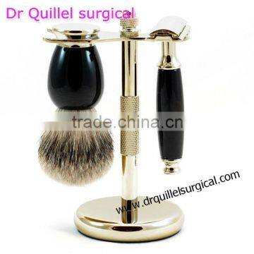 Men Shaving Brush Stands Set, Gold Color Set For Shaving Stand With Safety Razor & Badger Shaving Brush Free Shipping For 50 Set