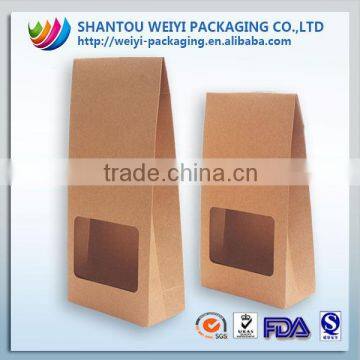 Square bottom kraft paper bag with window for coffee bean, bread