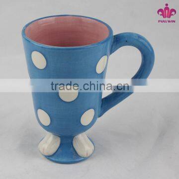 Blue color ceramic cup with dot painting