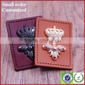 Red jeans synthetic metal crown leather patch label