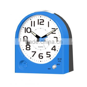 Simple Blue Volume control plastic table alarm clock