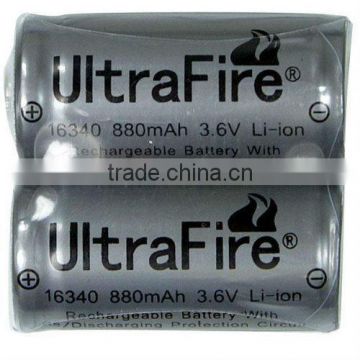 UltraFire 16340 3.6V Protected Li-ion battery 880mah Protected Li-ion Rechargeable Battery