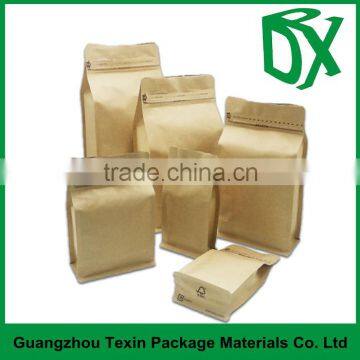 Box bottom side gusset 500g paper material coffee bag with valve and zipper