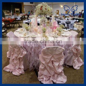 CL010P Cheap organza fancy wedding light pink table cloths with shinny trim