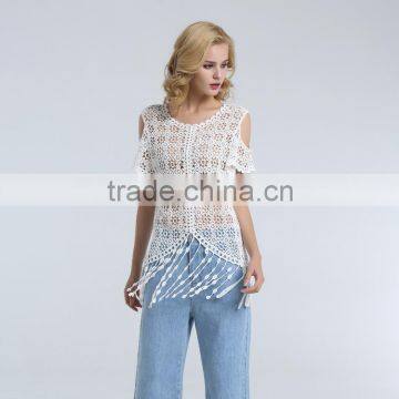 Hot Sale Ladies Crocheted Lace Blouse With Fringes photo-2