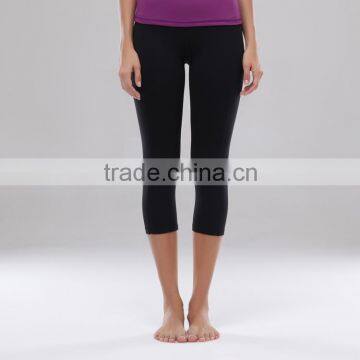 Black Color High Stretch Crop Capri Pants For Women Spandex Pants