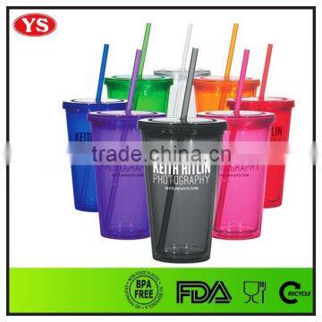 bpa free double wall 16oz insulated plastic water tumbler with lid and straw