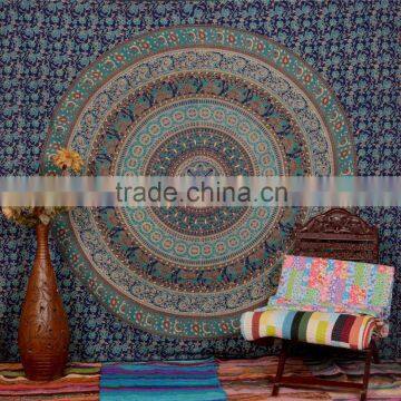 Indian Printed Bohemian Tapestry, Elephant Bedspread, Hippie Cotton Bedsheet, Boho Throw, Mandala Mantas Wall Hanging