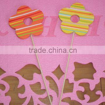 Easter wooden five petals flower stick decoration with rainbow printing for garden