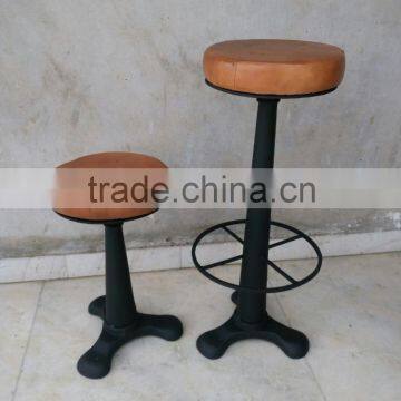 Cast Iron Leather bar stool, Industrial Furniture Bar stool with Foot rest