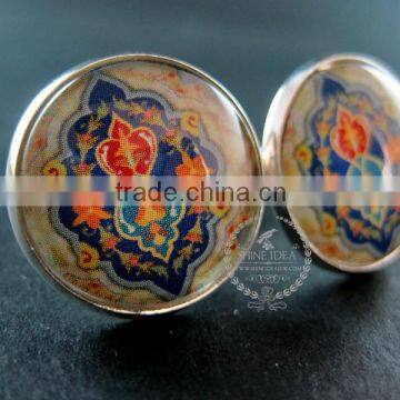 20mm Silver Plated Morocco Style Flower Art Collage Round Glass Cabochon Fashion Cufflinks Wedding Cuff Links Gift 6600054 photo-2