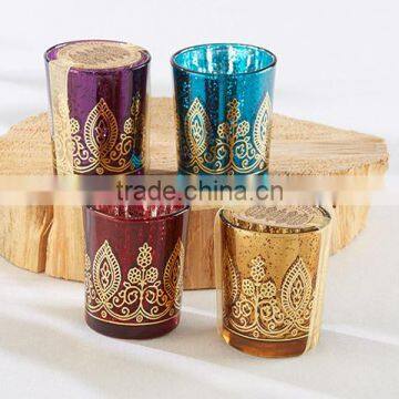 Indian Henna design on glass votive latest design, gold copper , blue ,red