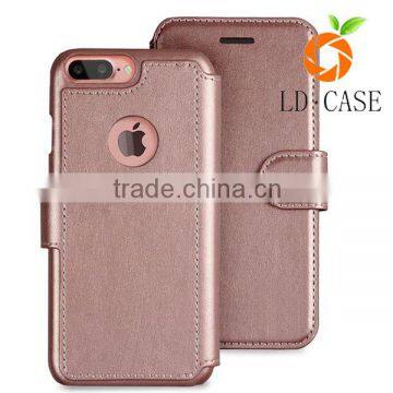Hot selling Good quality Genuine Leather pink colors Side Flip Wallet Case