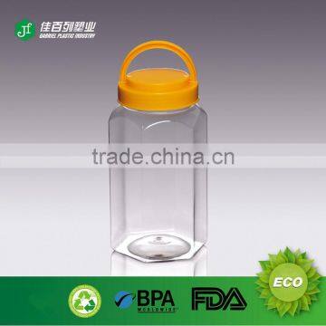 China supplier with handle lid plastic bottle for candys ,nuts food grade cookie jar pet large plastic jar