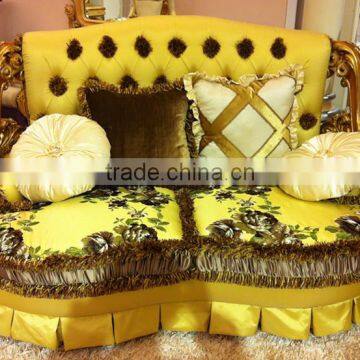 Luxury European Victorian Style Living Room Golden Sofa Set/Fancy Palace Noble EmbroideryTufted Button Fabric Sofa With Cushions photo-4