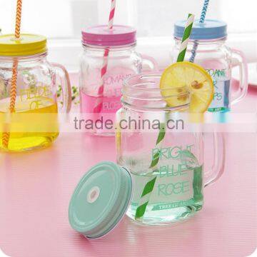 Mason glass jar with metal lid and straw Promotion mason glass jar