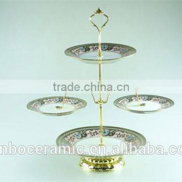 Extravagant Gold Cake Stand Ceramic Porcelain Cake Stand With Metal Handle photo-2