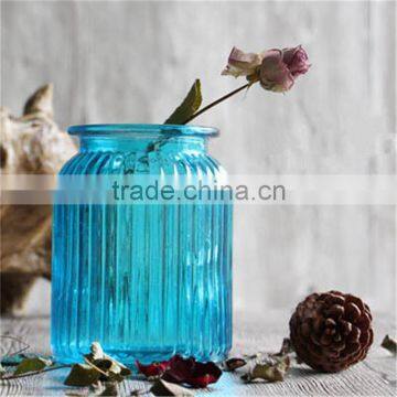 Cylinder glass vase in purple amber and blue color