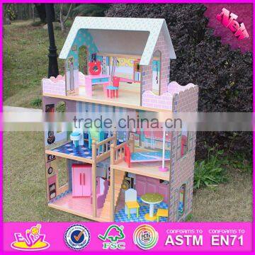 2017 New Products Lovely Children Wooden Large Dolls House W06A037 photo-2