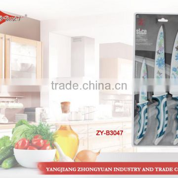 3 pcs set of non-stick coated/colorful printing kitchen knives with shrimp shape handle