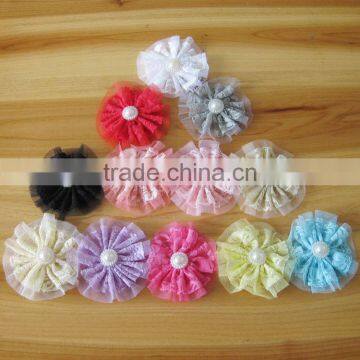 lace flower with pearl bead in center for kids hair accessories