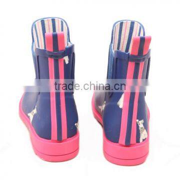 Navy Upper Pink Outsole White Dog Printed Lovely Fashion Design Chelsea Rubber Shoes Waterproof Wellies Low Cut Ankle Rain Boots photo-5