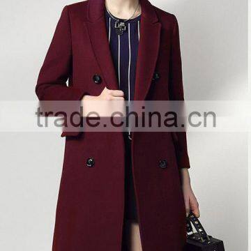 Women Wool Coat Double Breasted Peacoat Fall Winter Solid Color Trench Coat Back Split Black Lady Swing Long Coats Plus Size photo-3