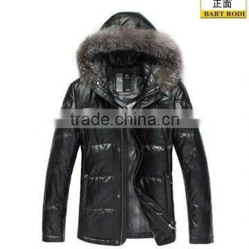 Men leather jacket with fur collar