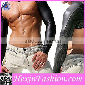 Black Long Sleeve Men Leather Club Wear NO MOQ photo-2