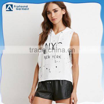 custom sleeveless hoodie t shirt women drop armhole tank top hoodie