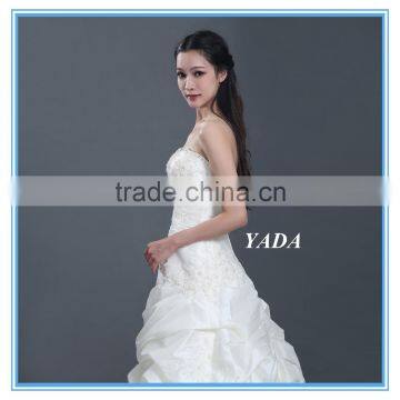 Taffeta Off Shoulder Ruched A Line Floor Length Beaded Mermaid Wedding Dress photo-4