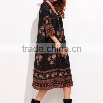 Women Custom Digital Print Flower Print Three Quarter Length Sleeve Kimono Loose Beachwear photo-5