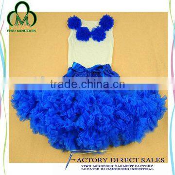 Yiwu Factory Direct Sales dark bule pettiskirt white top with flowers pettiskirt set for kids